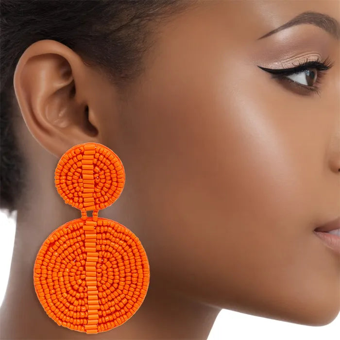 “Blazing Elegance” Orange Seed Bead Pierced Earrings