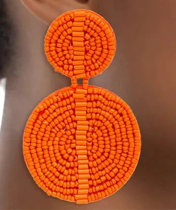 “Blazing Elegance” Orange Seed Bead Pierced Earrings