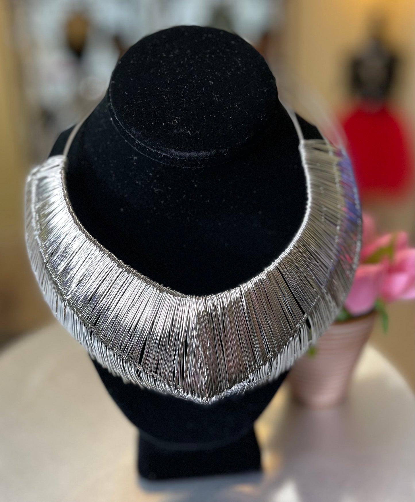 “All Wired Up” Silver Wire Wrapped Choker Necklace Set