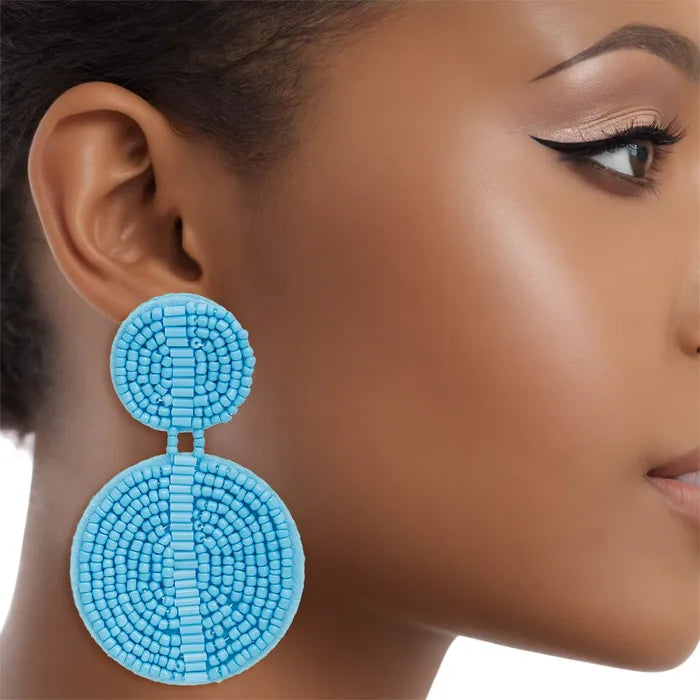 “Serene Allure” Light Blue Seed Bead Pierced Earrings