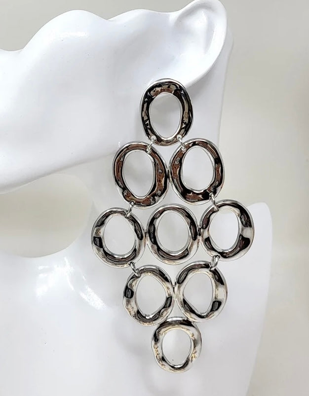 “Tyla” Silver Cascading Linked Chandelier Pierced Earrings