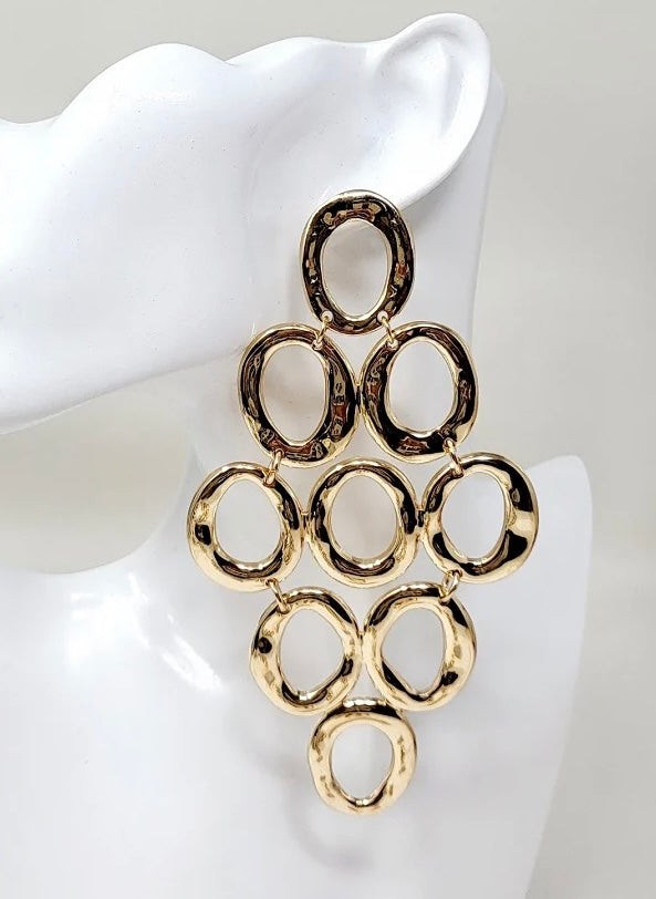 “Tyla” Gold Cascading Linked Chandelier Pierced Earrings