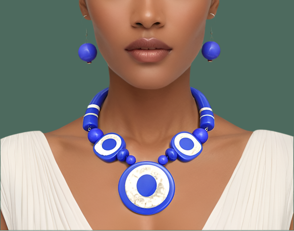 “Regal Allure” Royal Blue Tribal Horn Necklace Set