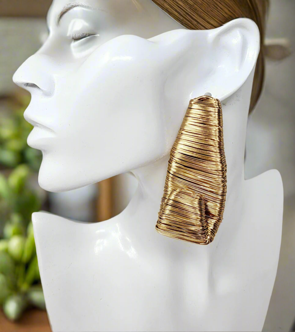 Gold Wavy Wired Statement Pierced Earrings