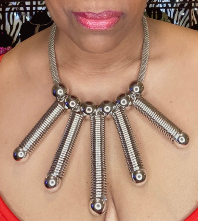 “Glam Rock” Silver Abstract Necklace Set