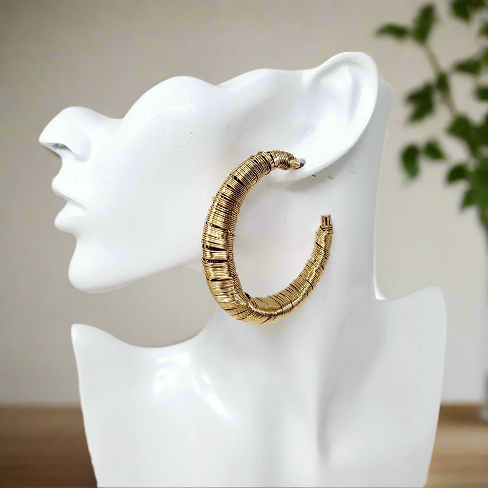 Gold Wire Wrapped Hoop Earrings