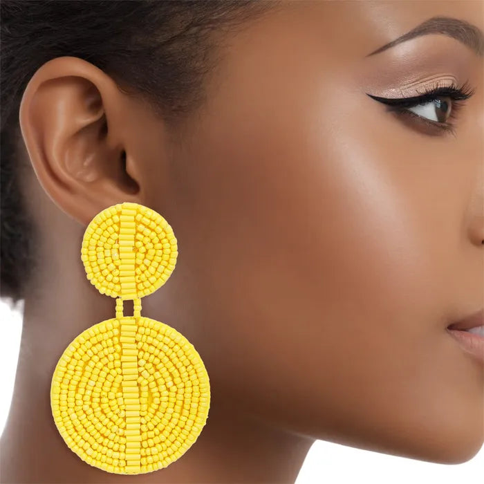 “Golden Radiance” Yellow Seed Bead Pierced Earrings