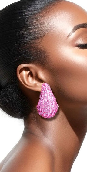 “Pink Flare” Pink Bottega Veneta Dupe Embellished Teardrop Pierced Earrings