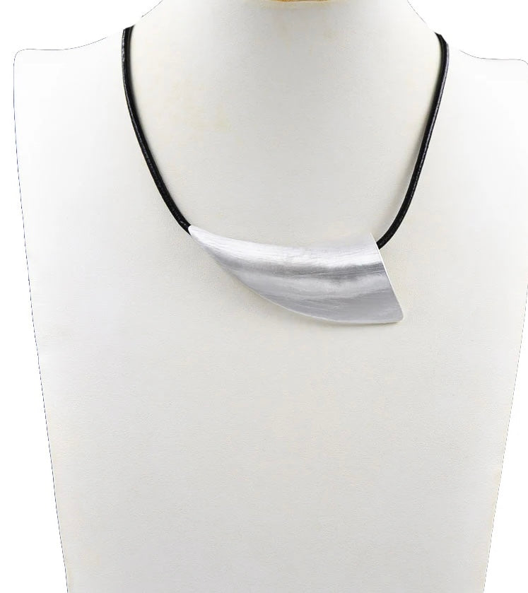 Brushed Silver Horn Pendant Chord Necklace