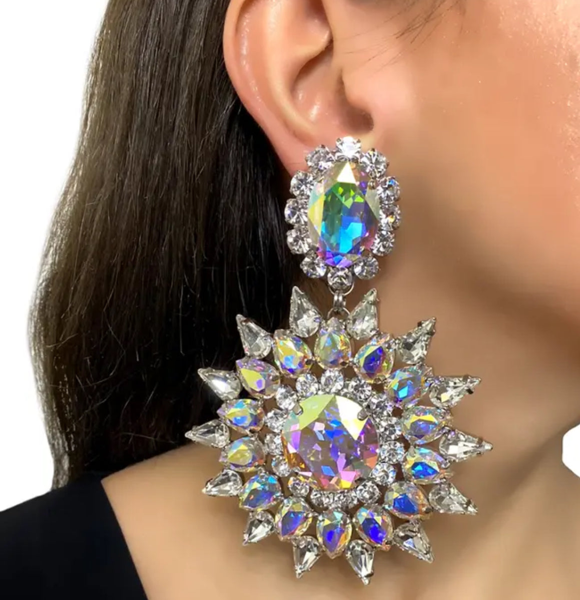 “Karlie” Geometric Crystal Rhinestone Statement Pierced Earrings