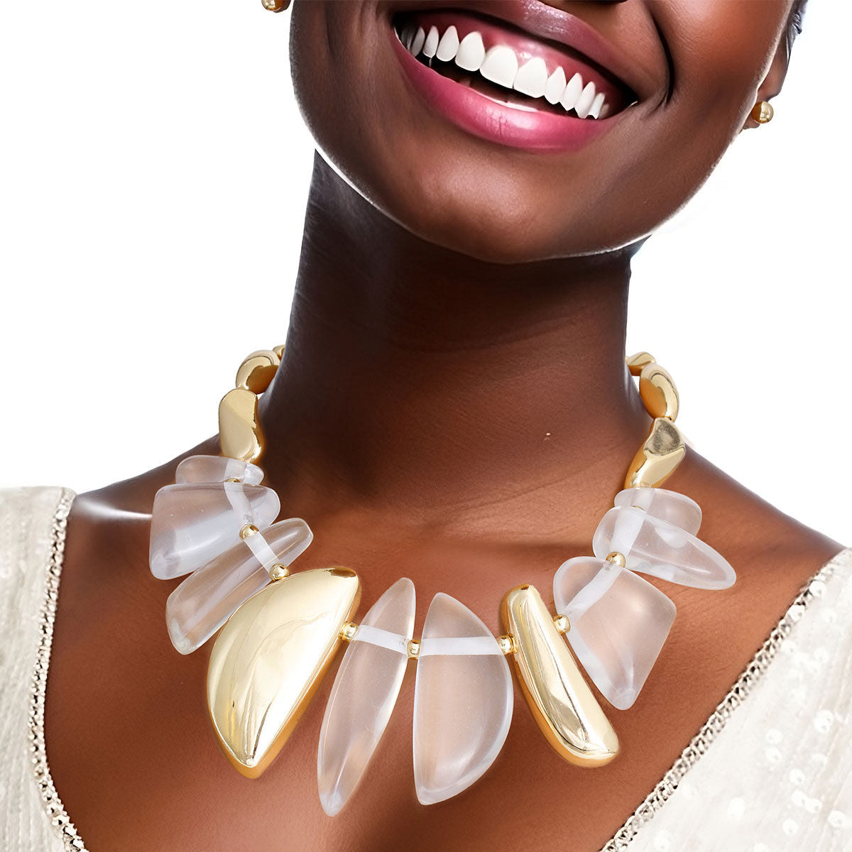 “Jacynda” Clear Chunky Bead Gold Necklace Set