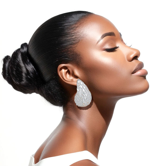 “Silver Flare” Bottega Veneta Dupe Embellished Teardrop Pierced Earrings