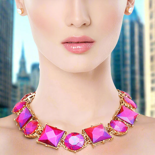 "Mazi" Purple Various Crystal Collar Necklace Set