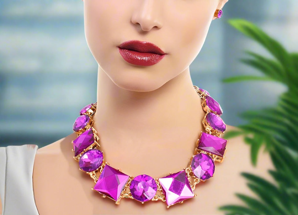 "Mazi" Beautiful Dark Purple Various Crystal Necklace Set