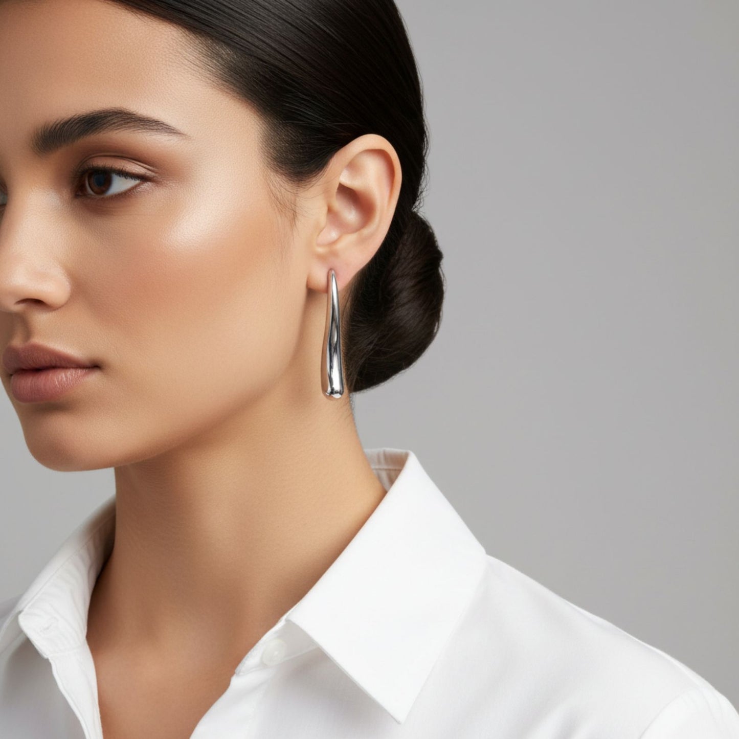 Stainless Steel Curved Long Teardrop Earrings