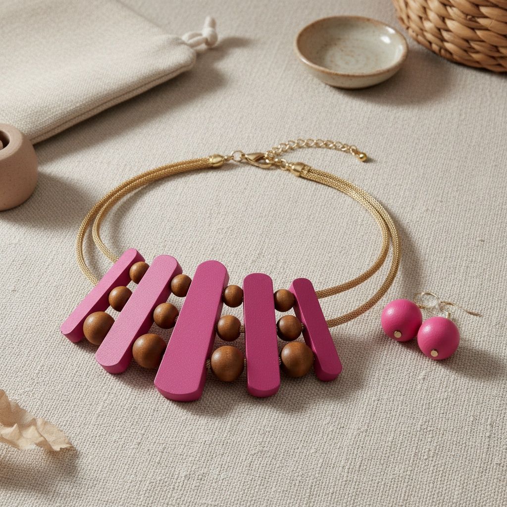 Necklace Fuchsia Wood Choker Set for Women