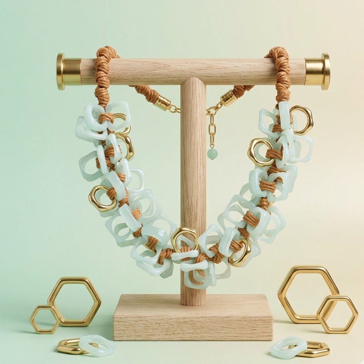 Tribal Marble Mint Square Leather Woven Necklace