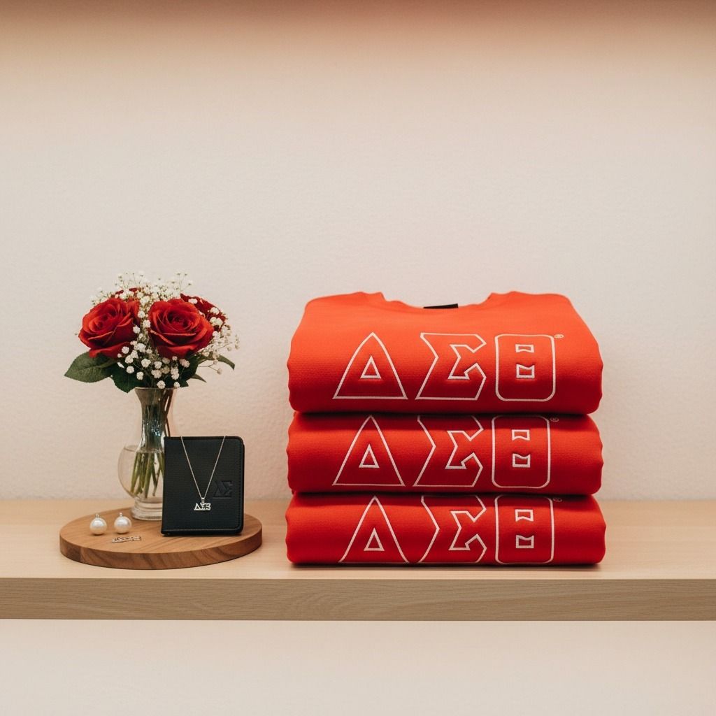 DST Greek Gear L Red Embroidered Crew Sweatshirt