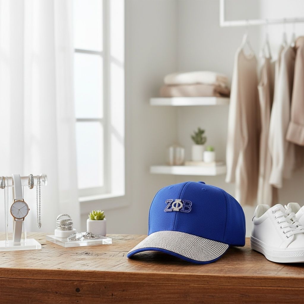 ZPB Blue Canvas Baseball Cap with Rhinestone Brim