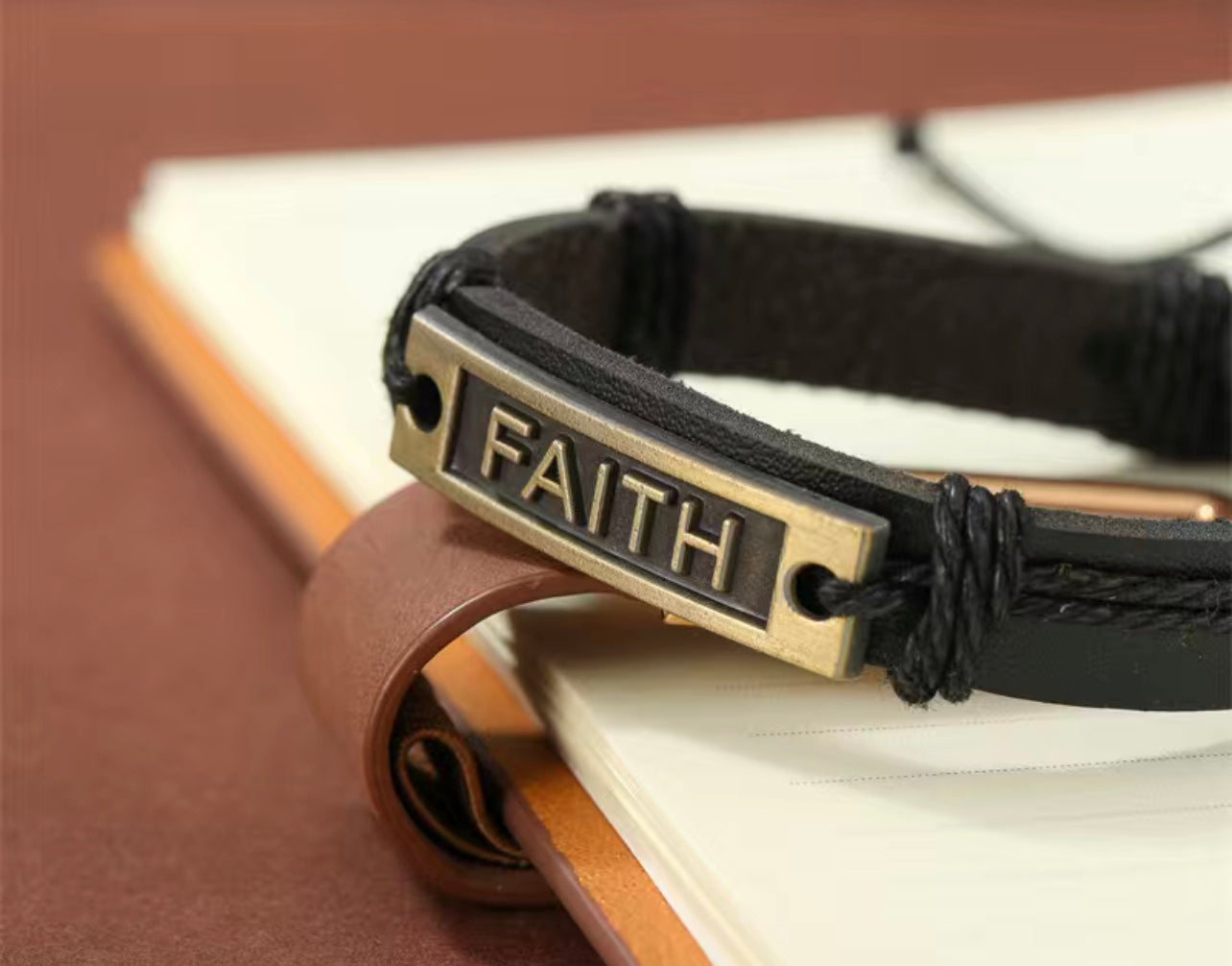 Unisex Black Vintage Leather Faith Braided Wrap Bracelet