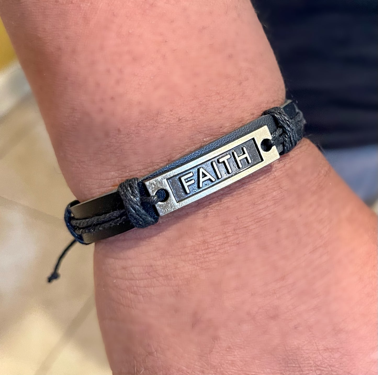 Unisex Black Vintage Leather Faith Braided Wrap Bracelet