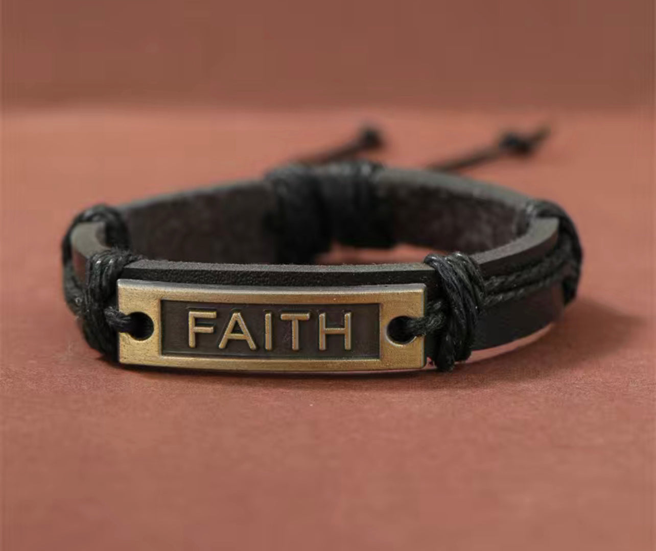 Unisex Black Vintage Leather Faith Braided Wrap Bracelet