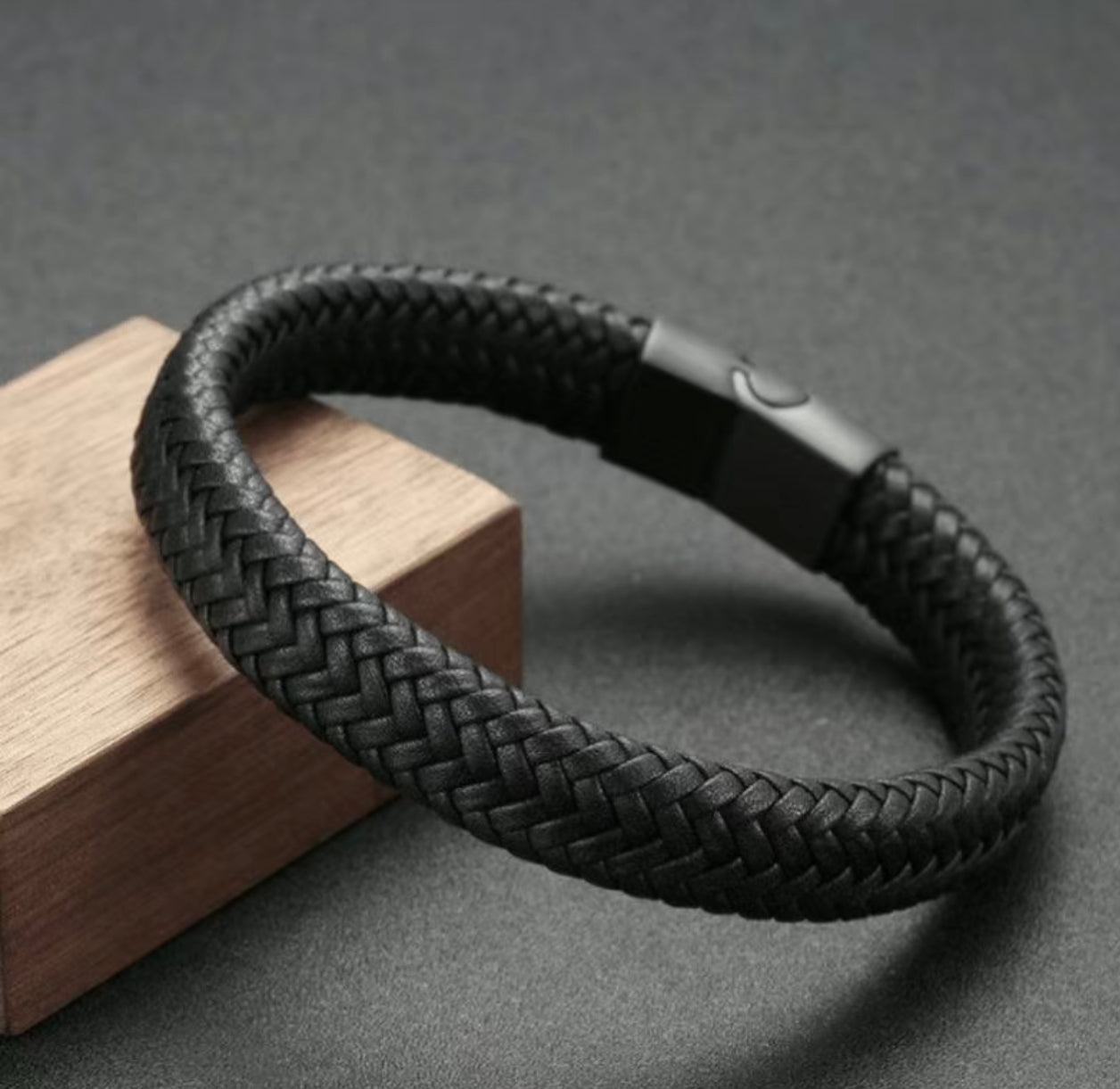 Unisex Black Braided Leather Bracelet