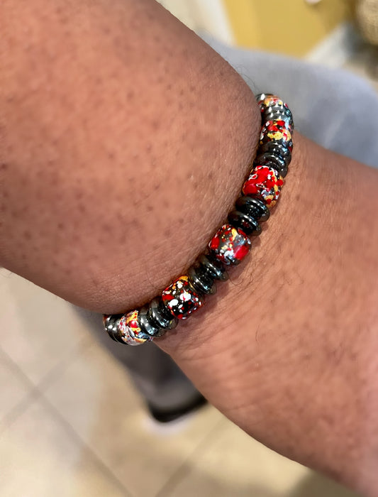 Unisex Beaded Hematite Semi-precious Stone Stretch Bracelet