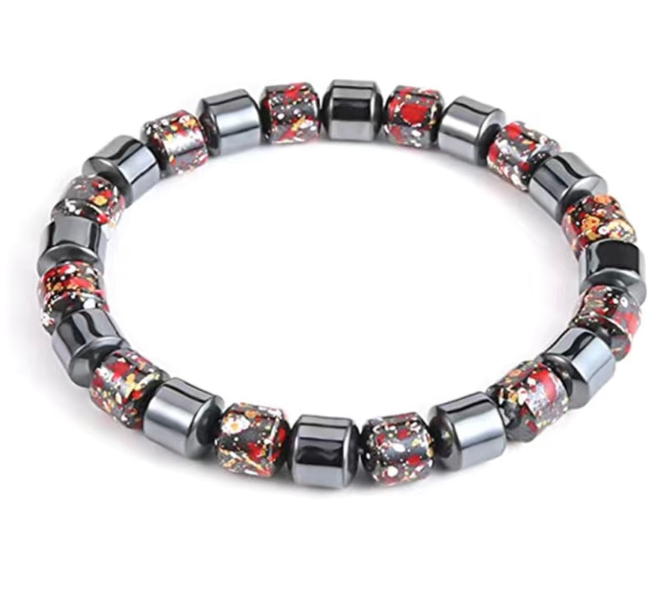 Unisex Beaded Hematite Semi-precious Stone Stretch Bracelet