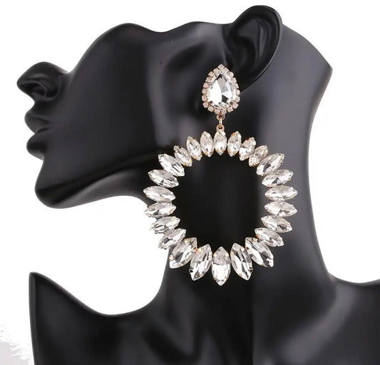 “Ava” Crystal Clear Rhinestone Statement Hoop Clip-On Earrings