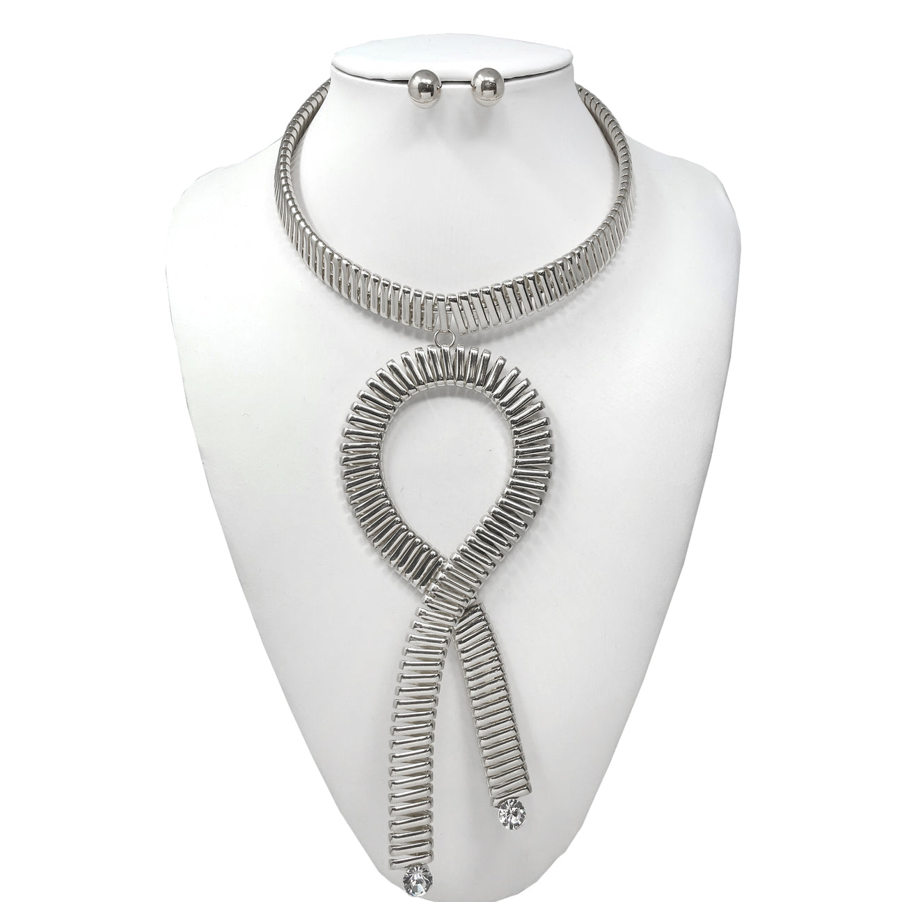 “Marina” Silver Rigid Tie Metal Necklace Set