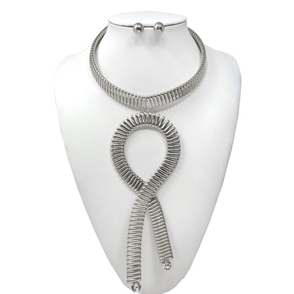 “Marina” Silver Rigid Tie Metal Necklace Set