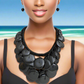 “Eclipsing Elegance” Dramatic Long Black Cord Disc Necklace Set