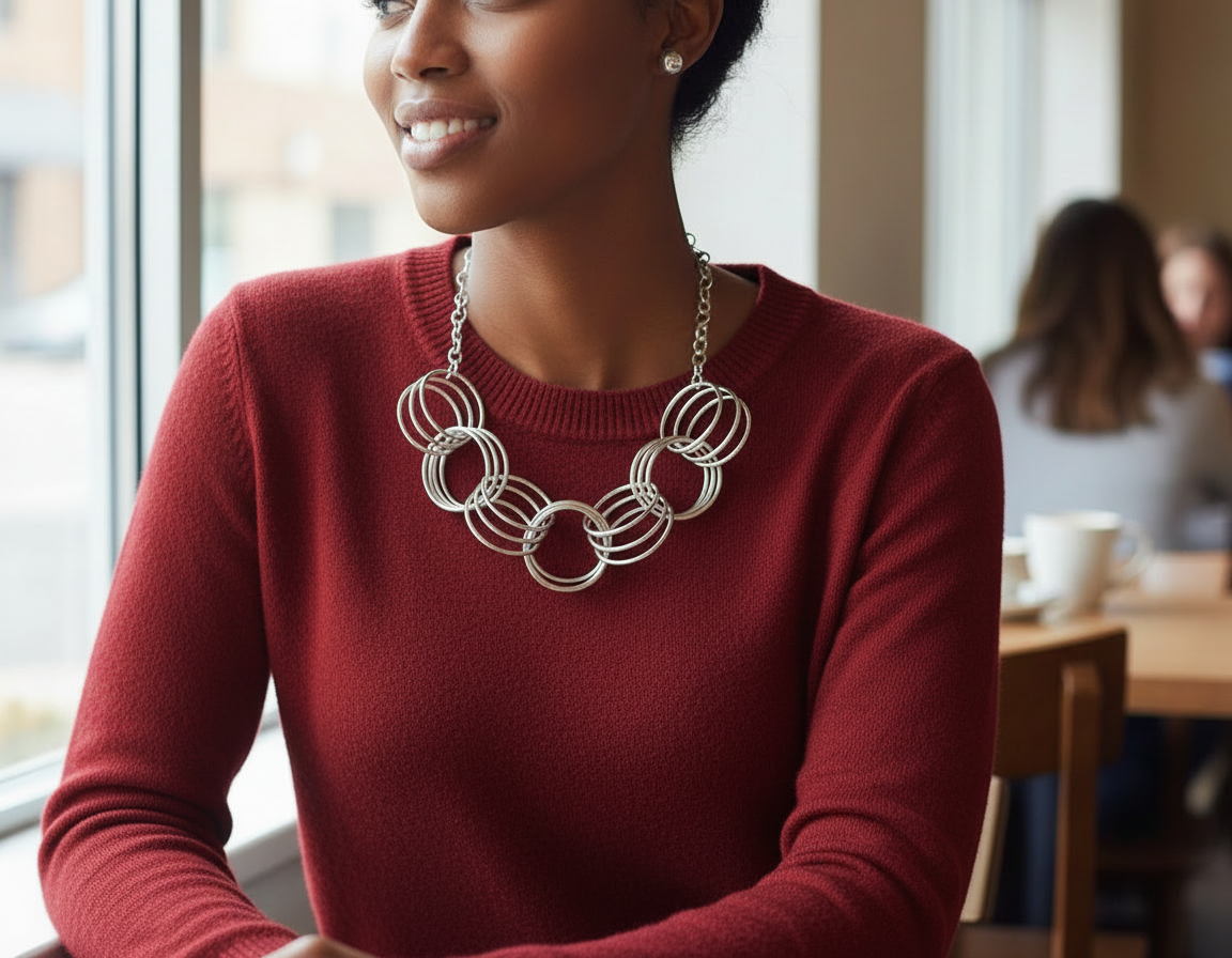 “Silver Seduction” Chunky Coiled Wire Rings Necklace Set