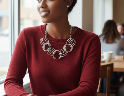 “Silver Seduction” Chunky Coiled Wire Rings Necklace Set