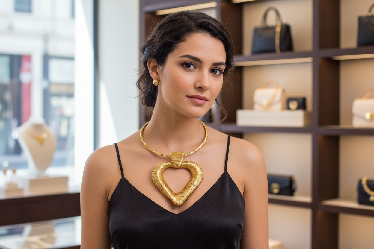 “OPEN MY HEART” GOLD WIRE WRAPPED HEART PENDANT NECKLACE SET