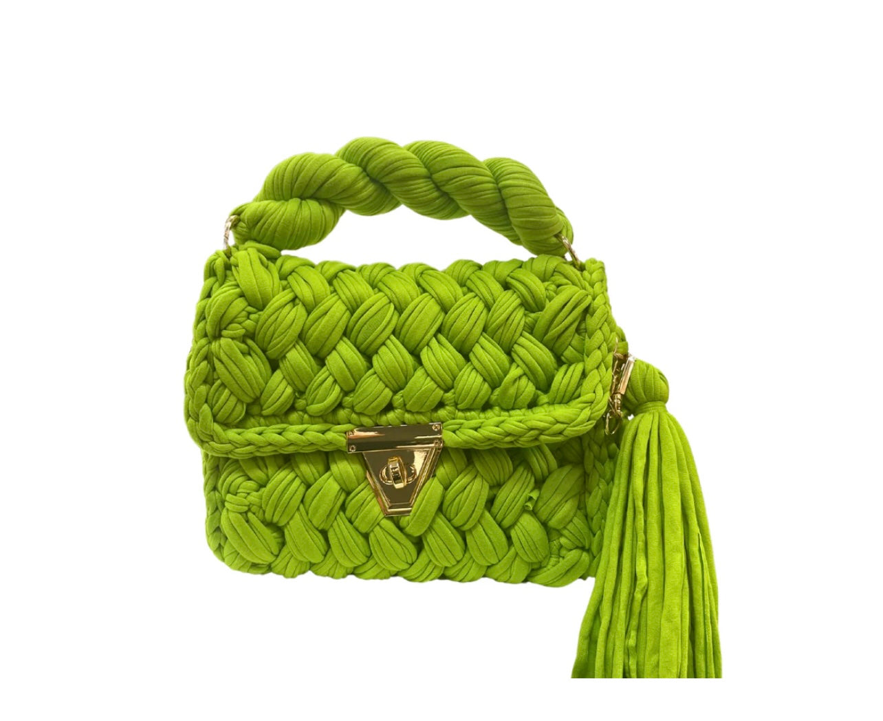 “Brunch Ready” Chartreuse Woven Crocheted Handbag