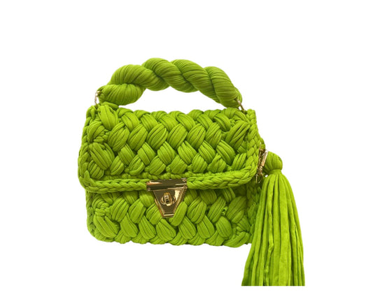 “Brunch Ready” Chartreuse Woven Crocheted Handbag