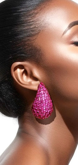 “Fuchsia Flare” Bottega Veneta Dupe Embellished Teardrop Pierced Earrings