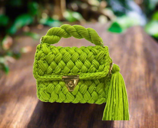 “Brunch Ready” Chartreuse Green Woven Crocheted Handbag