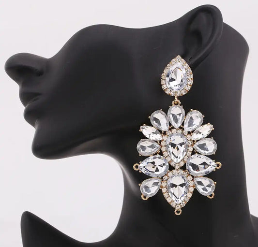 “Sparkle” Crystal Clear Rhinestone Statement Pierced Earrings