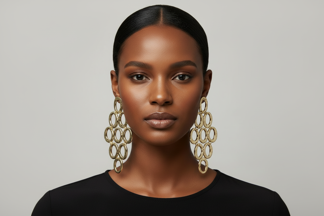“Tyra” Gold Cascading Linked Chandelier Pierced Earrings
