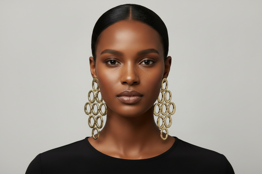“Tyra” Gold Cascading Linked Chandelier Pierced Earrings