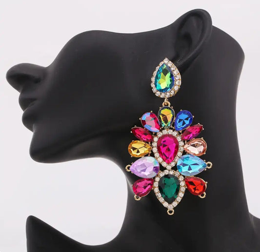 “Sparkle” Multicolor Crystal Rhinestone Statement Pierced Earrings