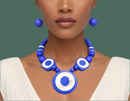 “Regal Allure” Royal Blue Tribal Horn Necklace Set