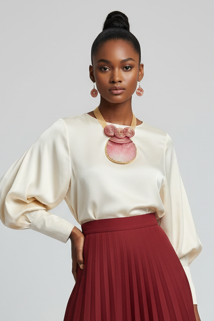 “Enchanting Rose” Pink Druzy Stone Wire Tribal Necklace Set