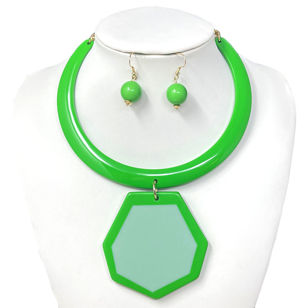 “Fun in the Sun” Green Geometric Pendant Choker Necklace Set
