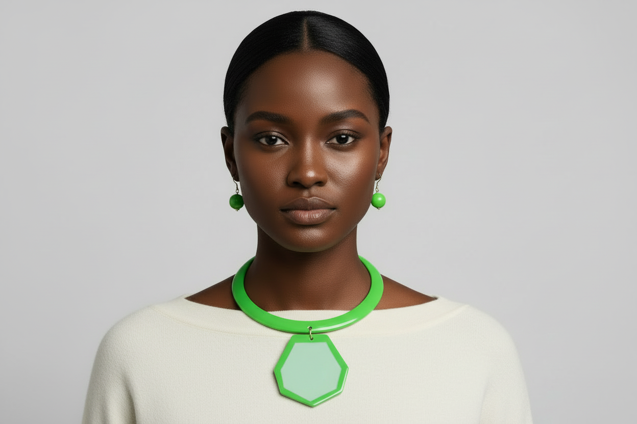 “Fun in the Sun” Green Geometric Pendant Choker Necklace Set