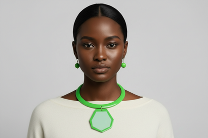 “Fun in the Sun” Green Geometric Pendant Choker Necklace Set