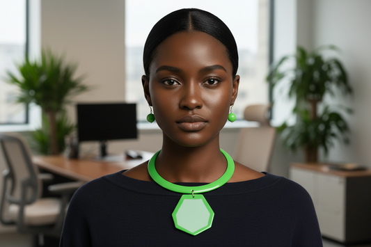 “Fun in the Sun” Green Geometric Pendant Choker Necklace Set
